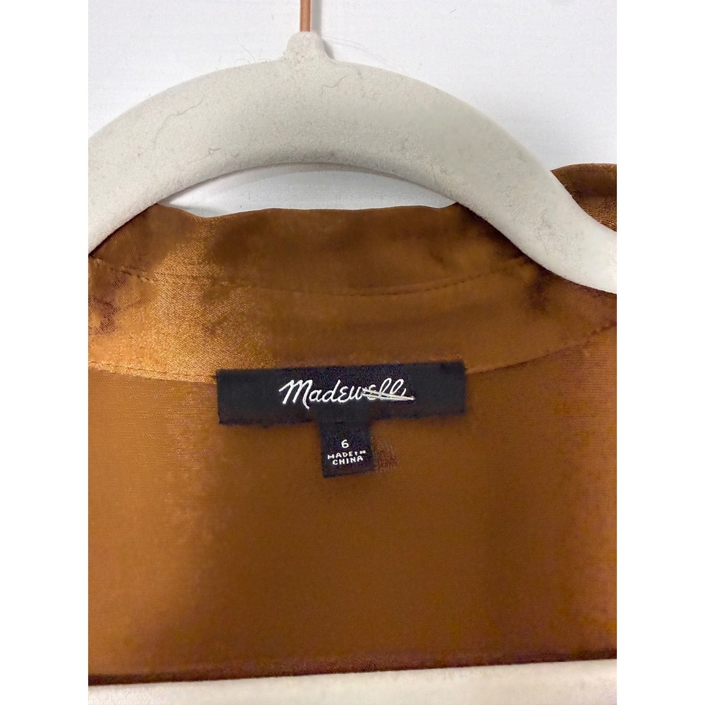 Madewell Shirt Dress Women 6 Brown Excellent Satin Maxi Long Sleeve Button Front - Picture 3 of 6